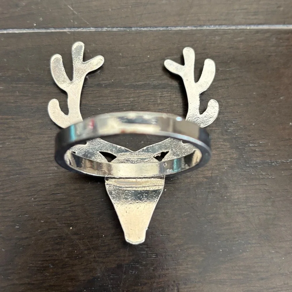 Silver Stag Head Napkin Rings | Set of 8 | Deer Antler Holiday Table Decor